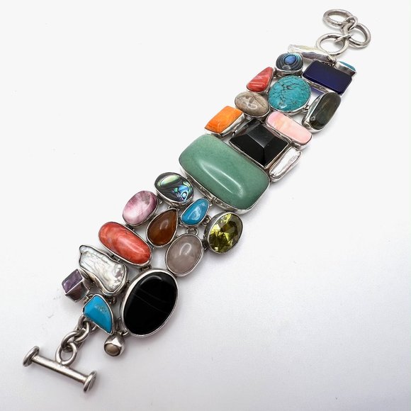 Fine Jewelry Jewelry - Mexico 950 Gemstone Mosaic Toggle Bracelet